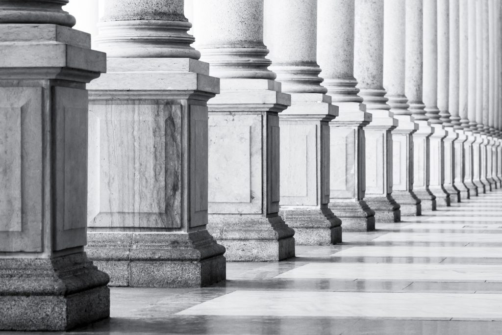 Black and white row of classical Columns with copy space, - Law Office